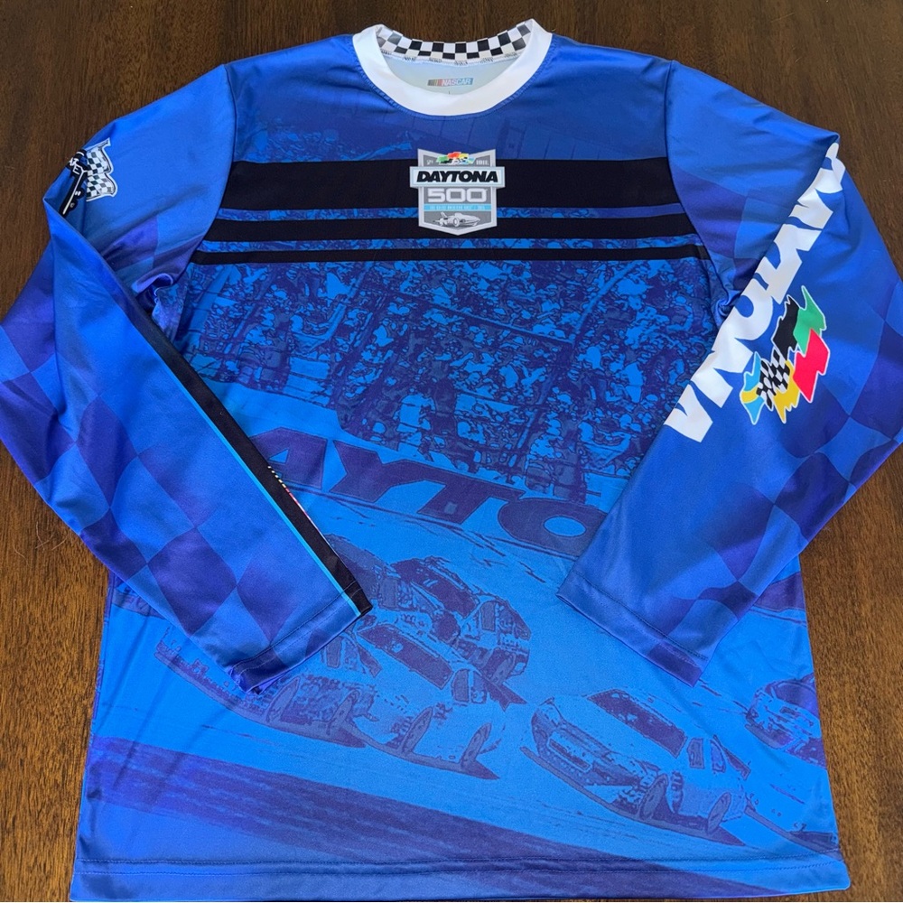 NASCAR Guy Harvey All Over Print Daytona 500 2015 Long Sleeve Blue Shirt Medium